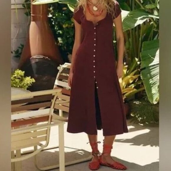 Free People Dresses & Skirts - Free People Free-Est FP Beach Magnolia Cap Sleeve Button Front Midi Maxi Dress